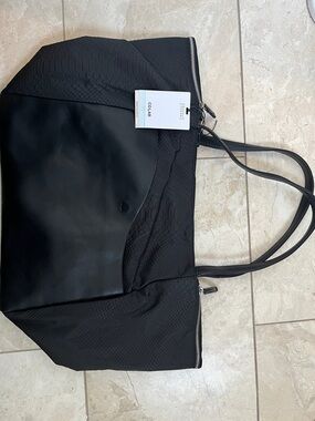 Co-Lab Wave Black Tote Bag with Snake-Textured Panels